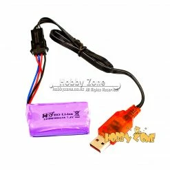 Hobby Zone 7.4 Volt Lithium Purple Battery + Red USB Charging Cord For Gel Ball Blaster Gel Blaster Accessories