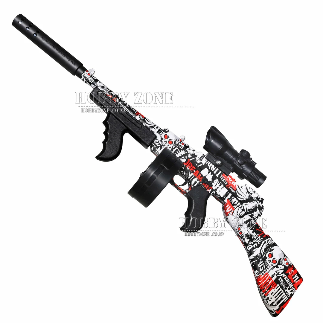 Hobby Zone Gel Ball Blasters QML Thompson Submachine Black N White Skull Gel Ball Blaster 3 Hobby Zone Gel Ball Blasters QML Thompson Submachine Black N White Skull Gel Ball Blaster